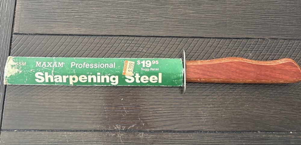 Vintage Maxam Steel Knife Sharpener Professional Wood Handle USA Texas Cutlery